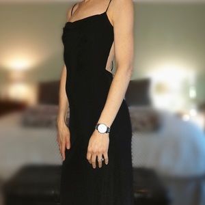Floor length black matte jersey evening dress
